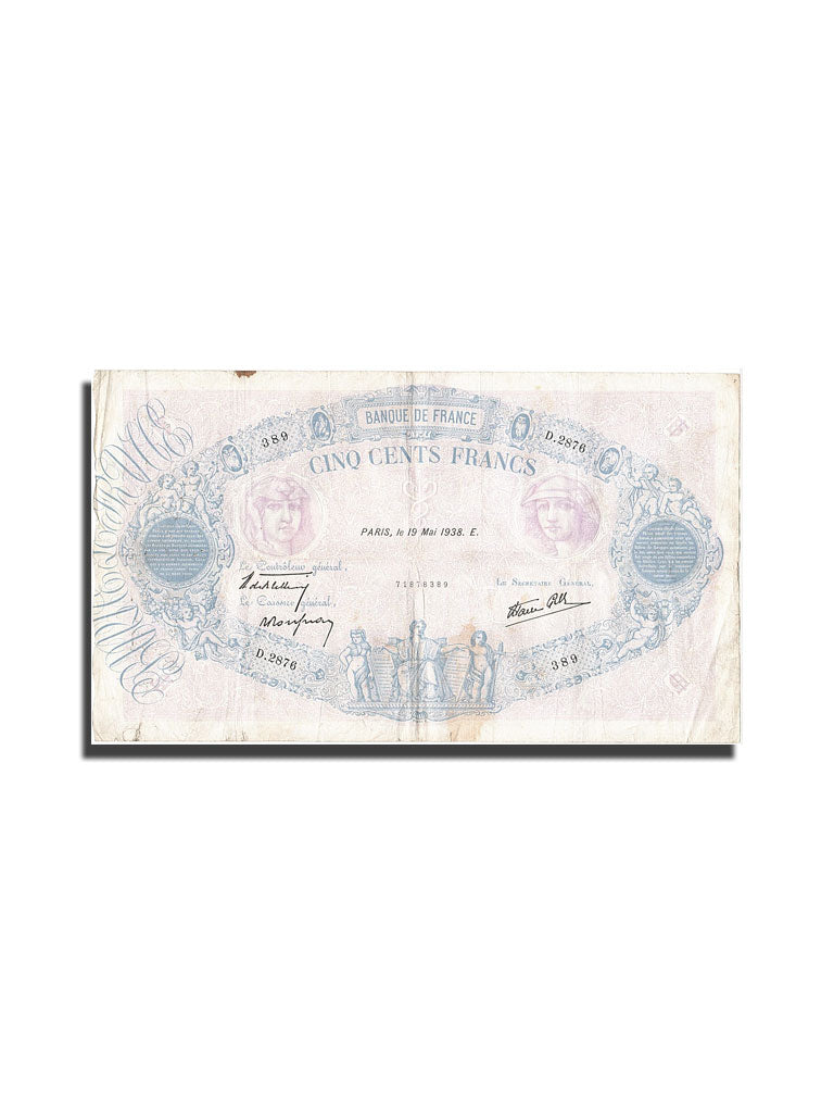 Billete, Francia, 500 Francs, 500 F 1888-1940 ''Bleu et Rose'', 1938