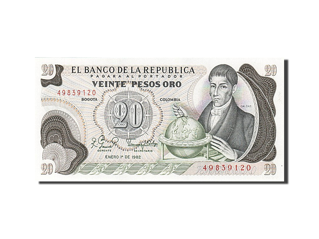 Biljet, Colombia, 20 Pesos Oro, 1982, 1982-01-01, NIEUW