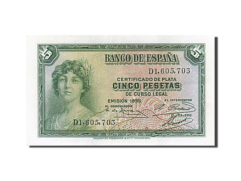 Biljet, Spanje, 5 Pesetas, 1935, SPL