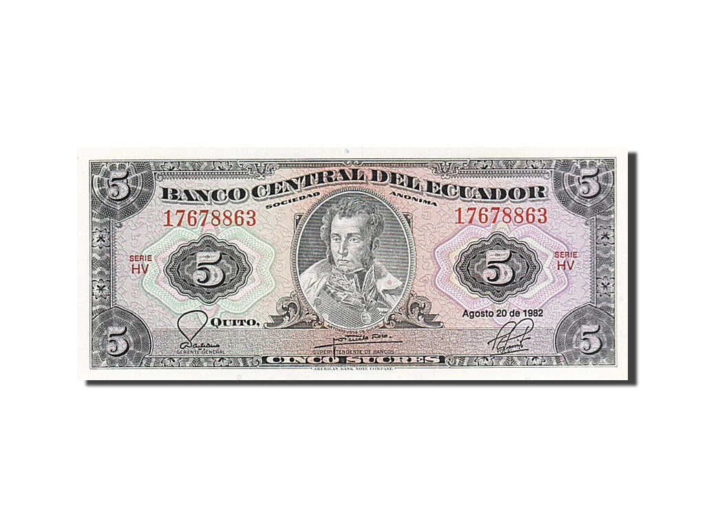 Billete, 5 Sucres, 1982, Ecuador, 1982-08-20, UNC