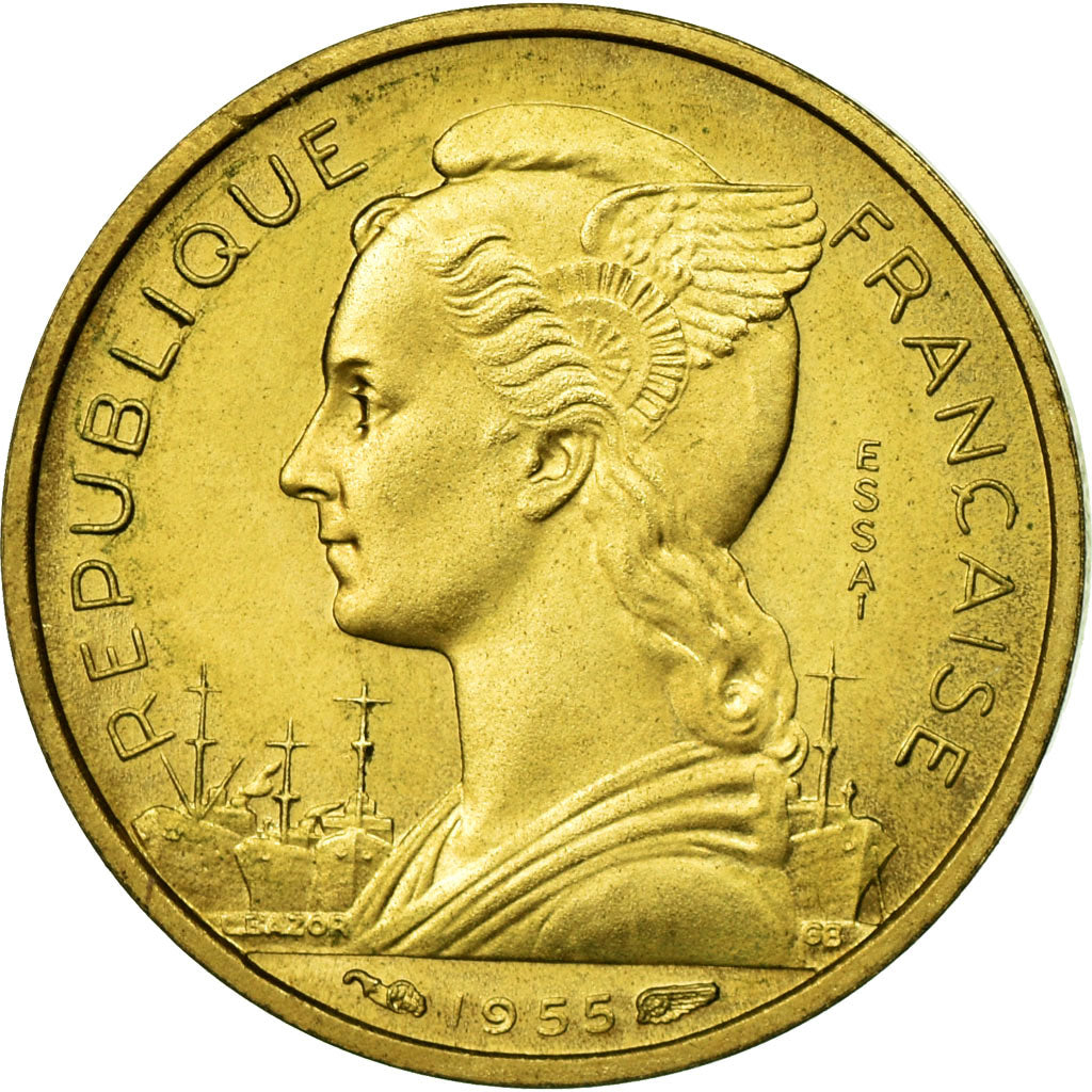 Réunion, 10 Francs, 1955, Aluminum-Bronze, MS(65-70), Lecompte:77