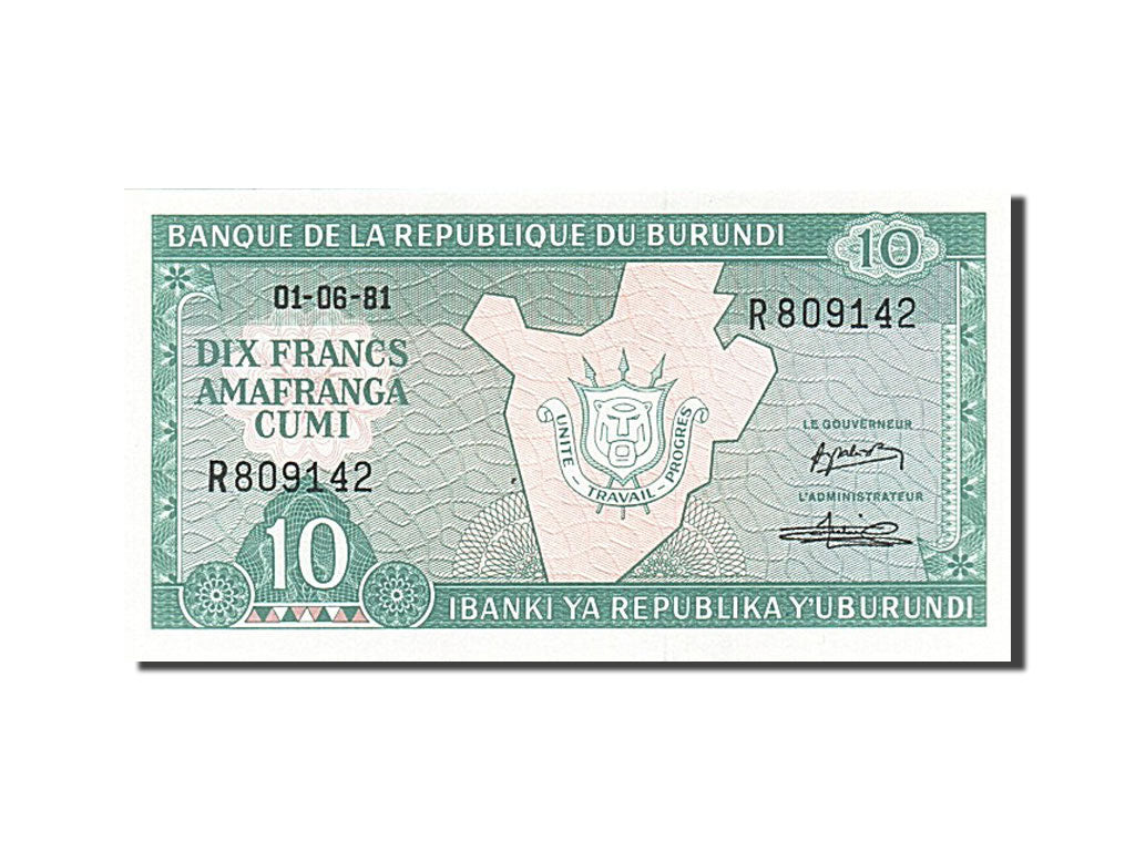 Banknote, Burundi, 10 Francs, 1981, 1981-06-01, UNC(65-70)