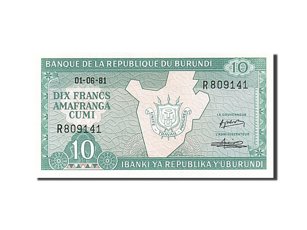 Banknot, Burundi, 10 Francs, 1981, 1981-06-01, UNC(65-70)