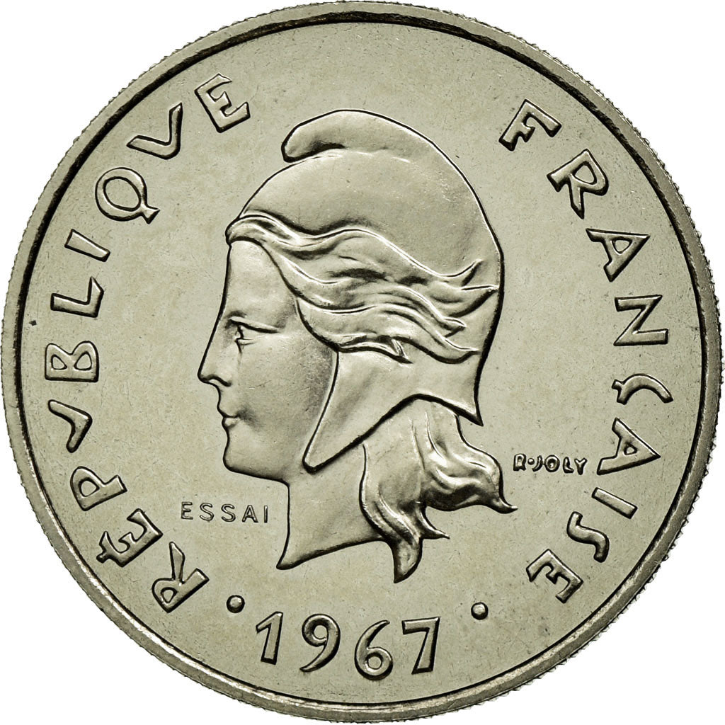 Novas Hébridas, 10 Francs, 1967, Paris, Níquel, MS(65-70), Lecompte:28