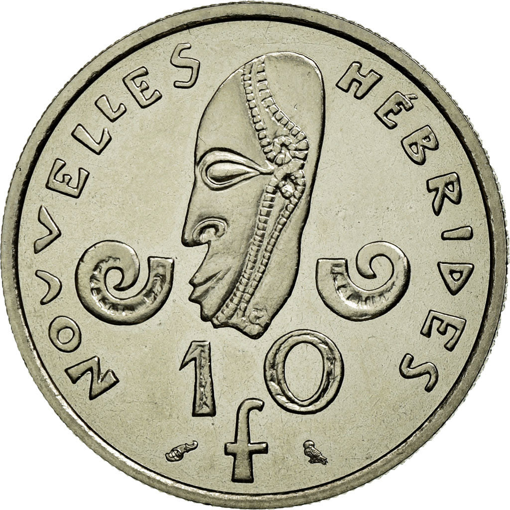 Novas Hébridas, 10 Francs, 1967, Paris, Níquel, MS(65-70), Lecompte:28