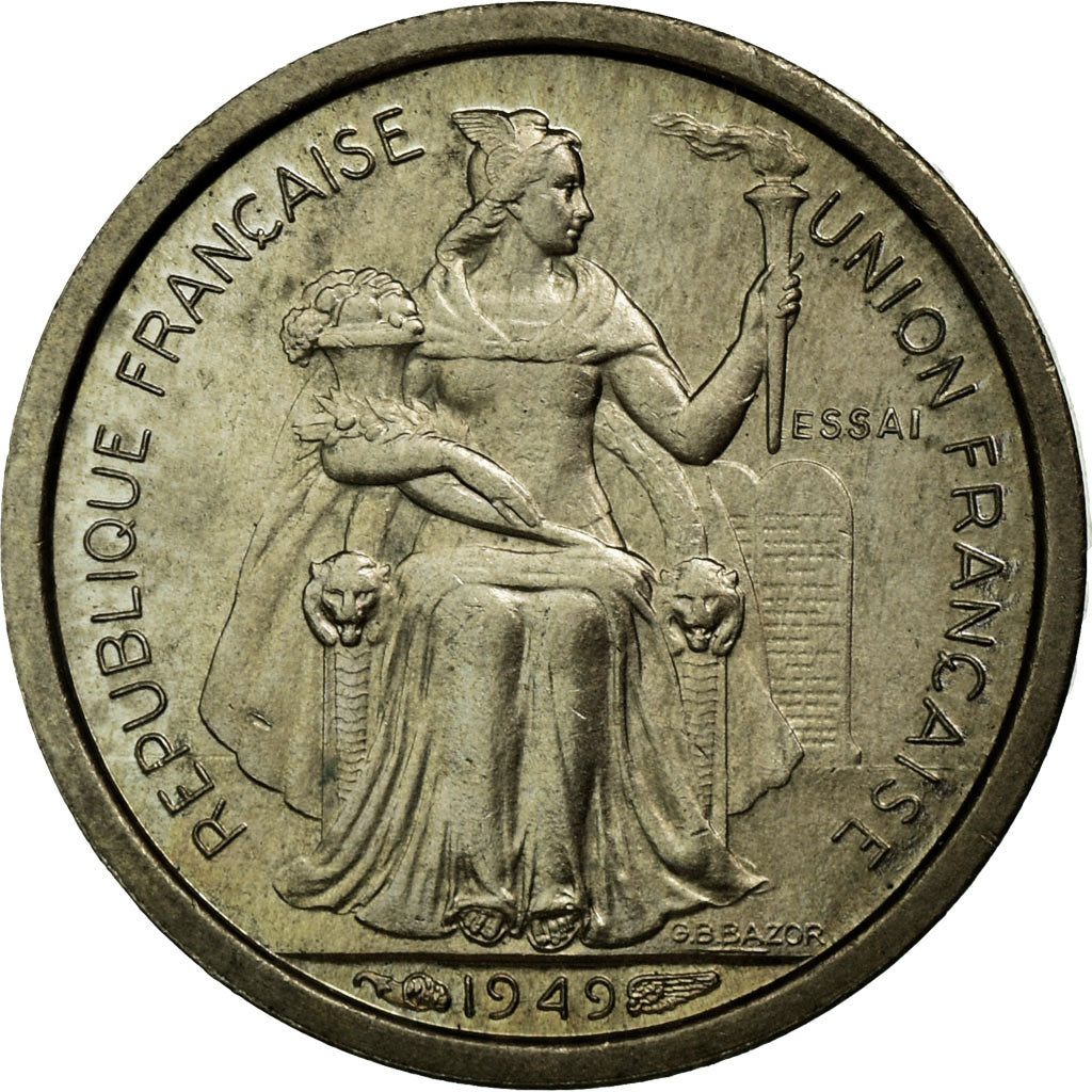 New Caledonia, 50 Centimes, 1949, Paris, Copper-nickel, MS(65-70), Lecompte:32