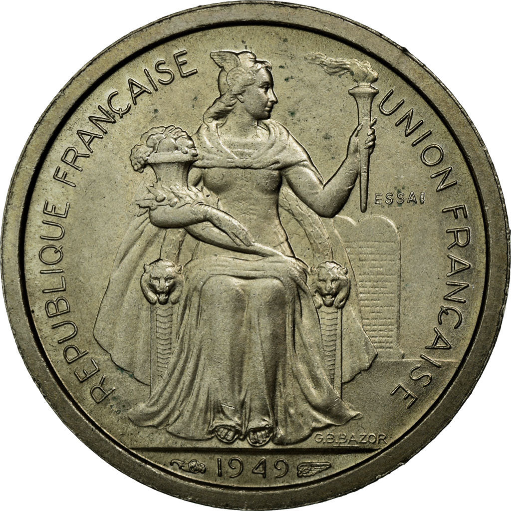 New Caledonia, Franc, 1949, Paris, Copper-nickel, MS(65-70), Lecompte:35