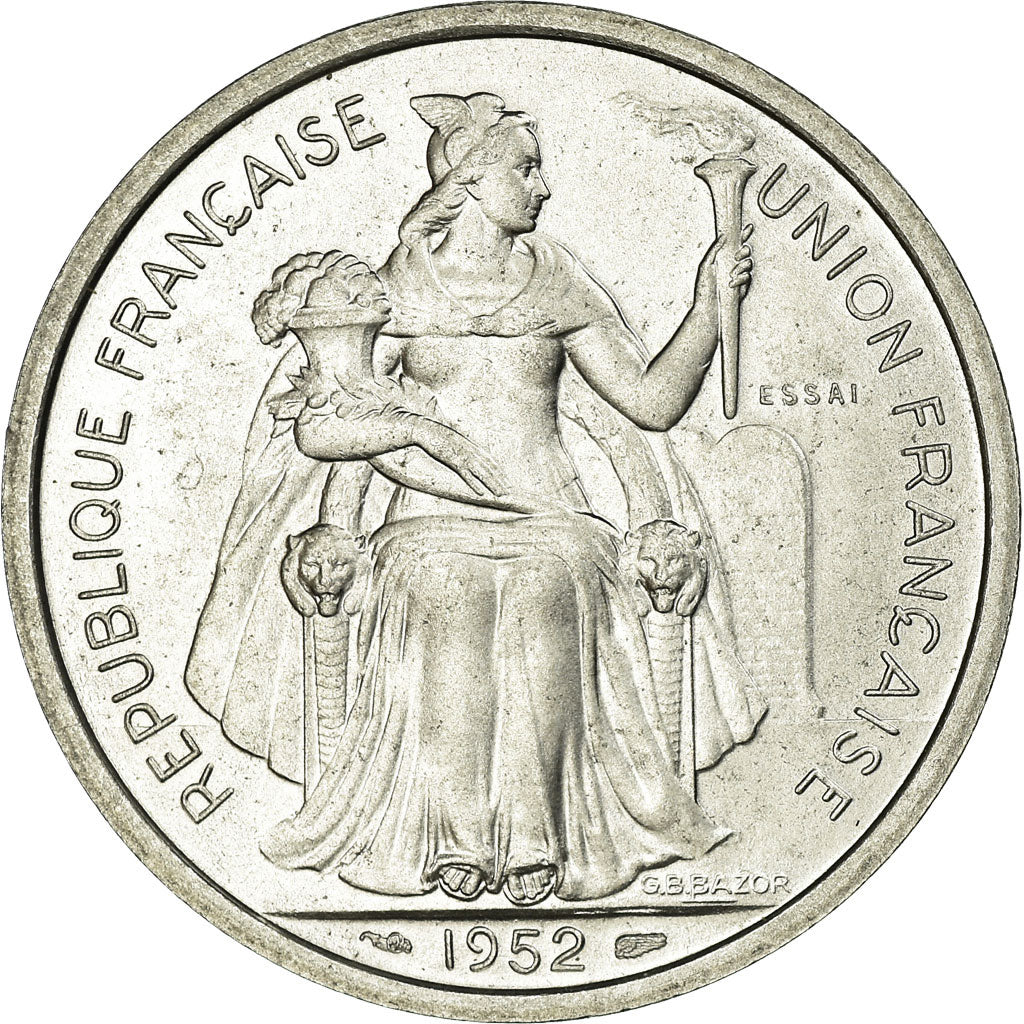 Nova Caledónia, 5 Francs, 1952, Paris, Alumínio, MS(65-70), Lecompte:70