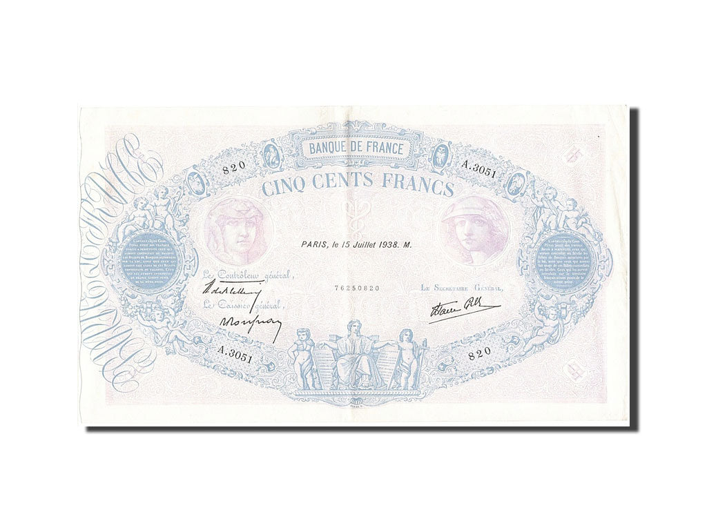 Banknote, France, 500 Francs, 500 F 1888-1940 ''Bleu et Rose'', 1938