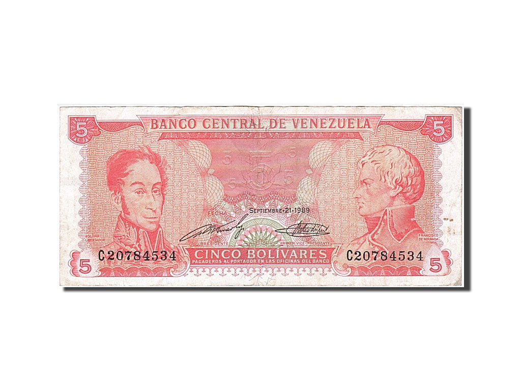 Banknote, Venezuela, 5 Bolivares, 1989, 1989-09-21, VF(20-25)