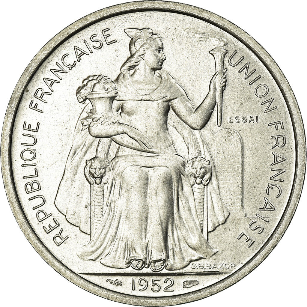 FRENCH OCEANIA, 5 Francs, 1952, Aluminum, MS(65-70), Lecompte:23