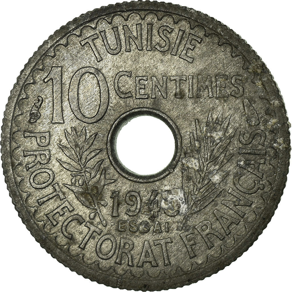 Tunisia, Muhammad al-Amin Bey, 10 Centimes, 1945, Paris, Nickel-Aluminum-Bronze