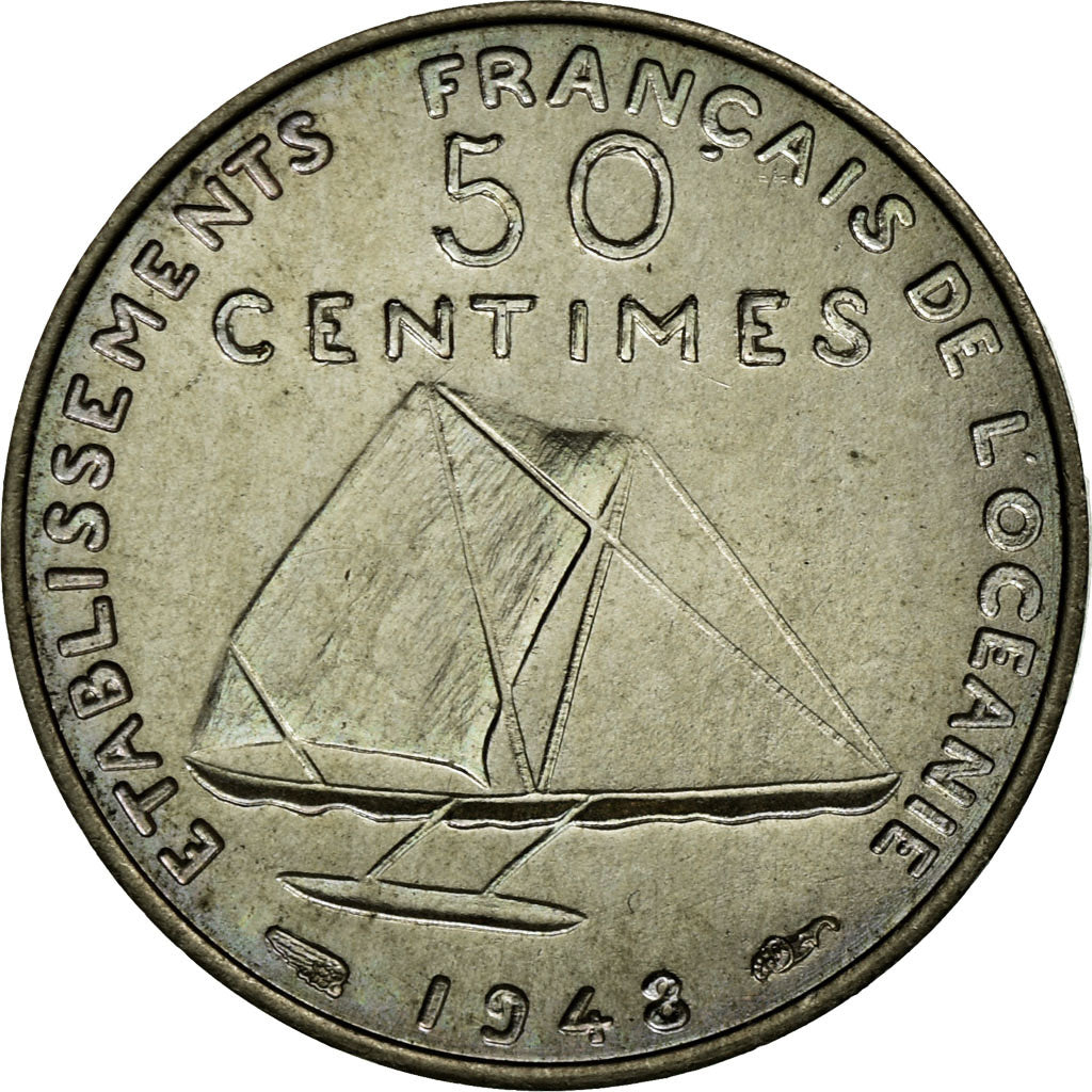 OCEANIA FRANCESE, 50 Centimes, 1948, Bronzo-nichel, FDC, Lecompte:1