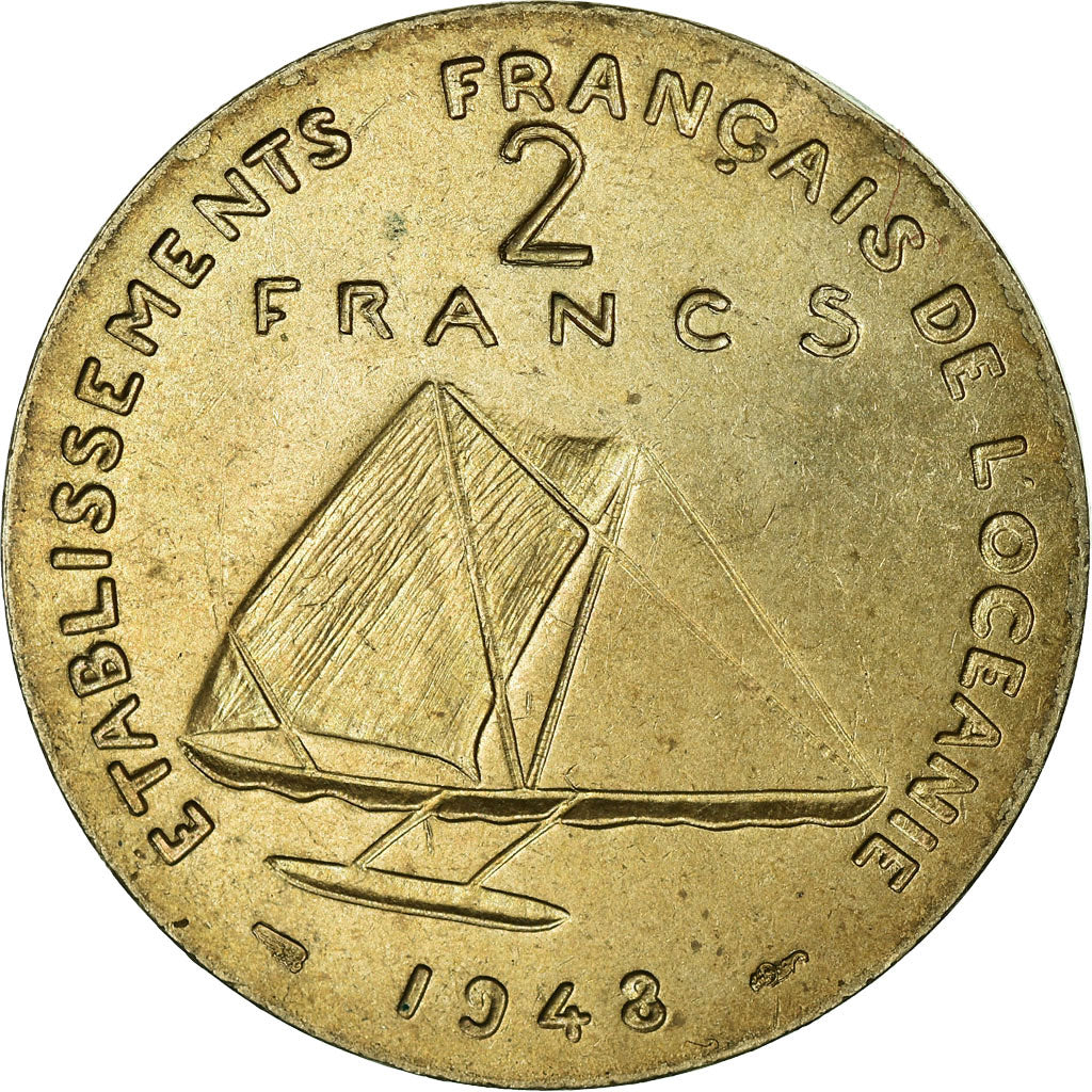 FRENCH OCEANIA, 2 Francs, 1948, Copper-nickel, MS(65-70), Lecompte:11