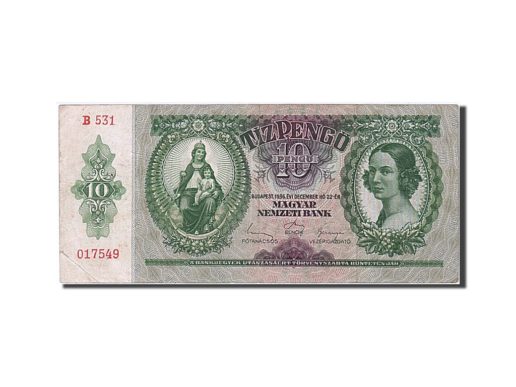 Banknote, Hungary, 10 Pengö, 1936, 1936-12-22, VF(20-25)