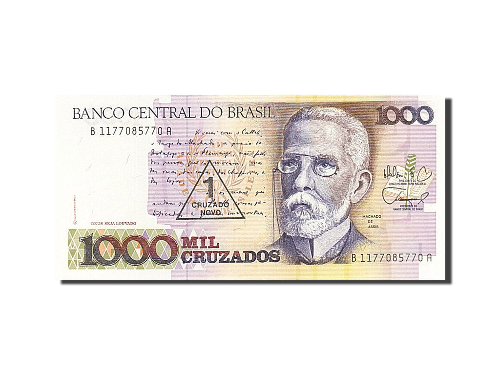 Banknote, Brazil, 1 Cruzado Novo on 1000 Cruzados, 1989, UNC(65-70)