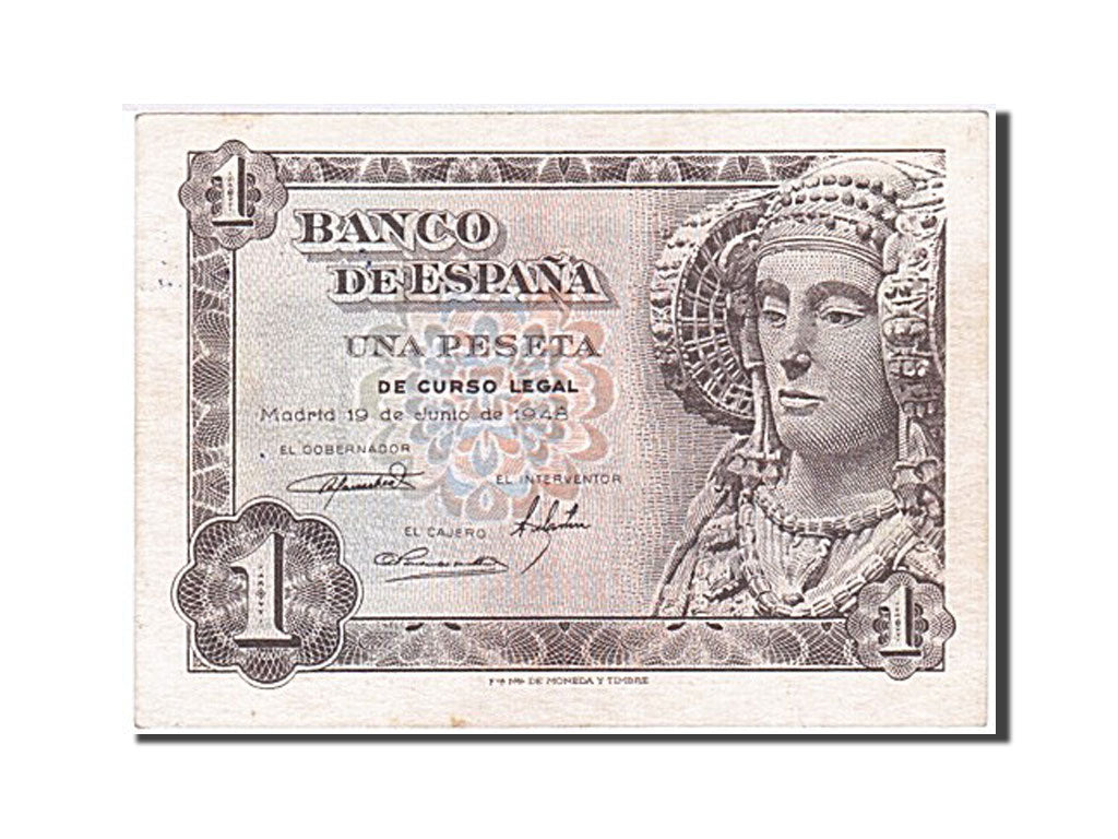 Banknote, Spain, 1 Peseta, 1948, 1948-06-19, AU(55-58)