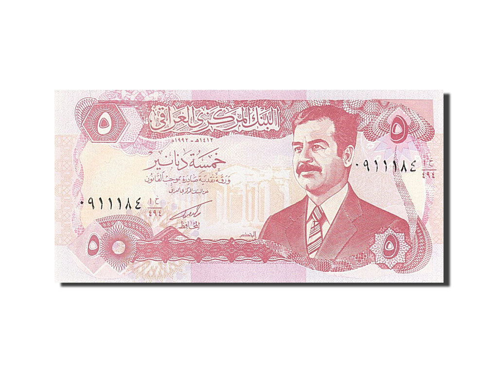 Banconote, Iraq, 5 Dinars, 1992, SPL