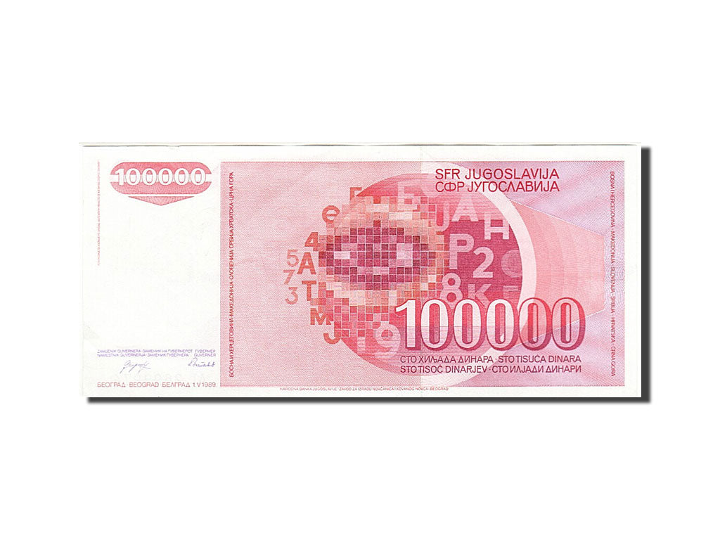 Banconote, Iugoslavia, 100,000 Dinara, 1989, 1989-05-01, SPL-