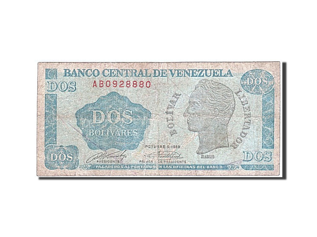 Billete, 2 Bolivares, 1989, Venezuela, RC