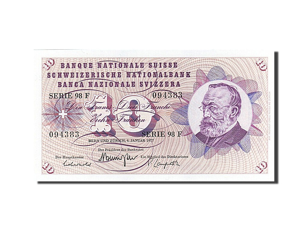 Geldschein, Schweiz, 10 Franken, 1977, 1977-01-06, UNZ