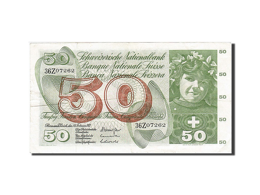 Banknot, Szwajcaria, 50 Franken, 1971, 1971-02-10, EF(40-45)