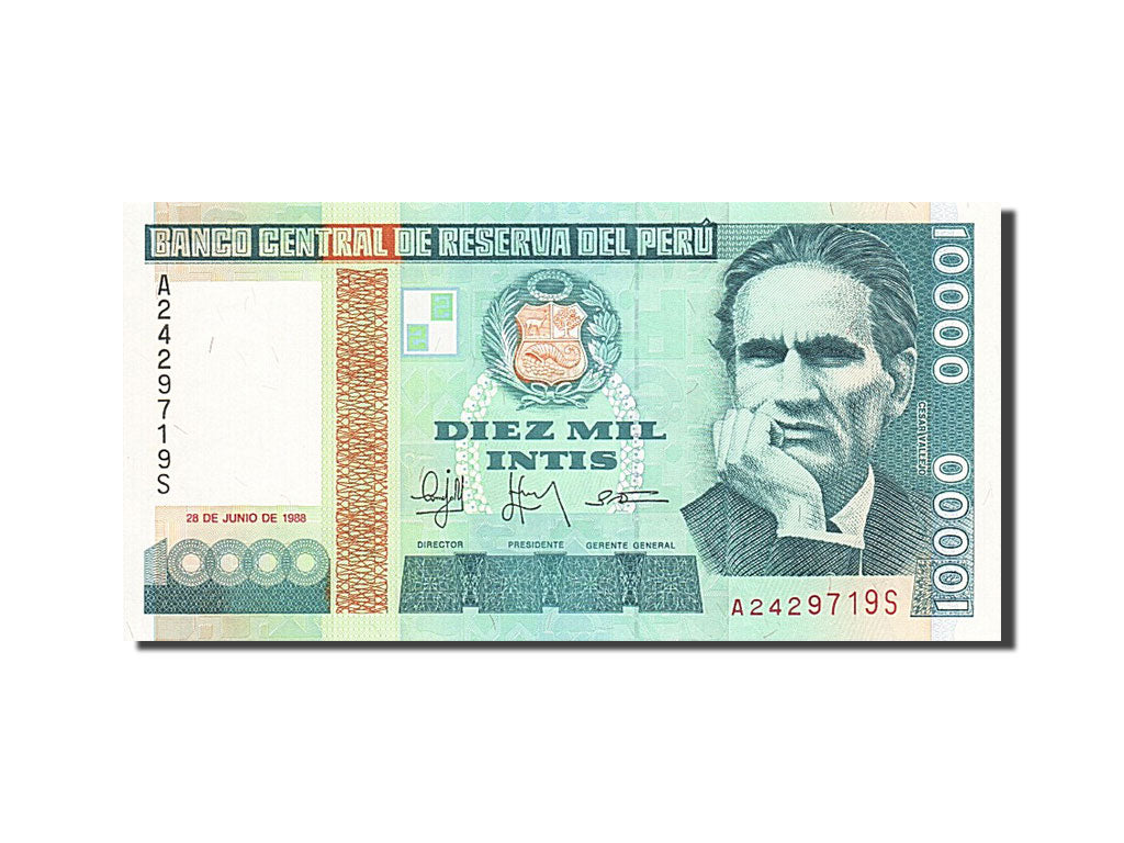 Banknote, Peru, 10,000 Intis, 1988, 1988-06-28, UNC(65-70)