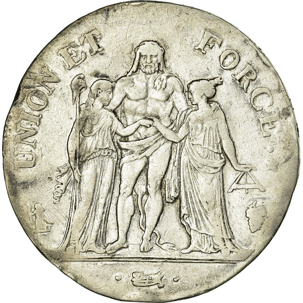 Francia, 5 Francs, Union et Force, 1798, Perpignan, Argento, MB, Gadoury:563
