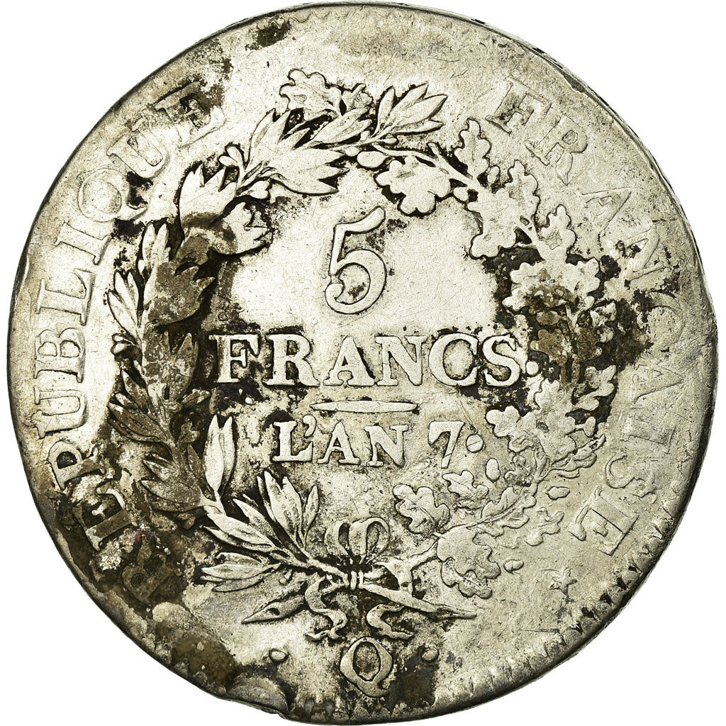 Francia, 5 Francs, Union et Force, 1798, Perpignan, Argento, MB, Gadoury:563