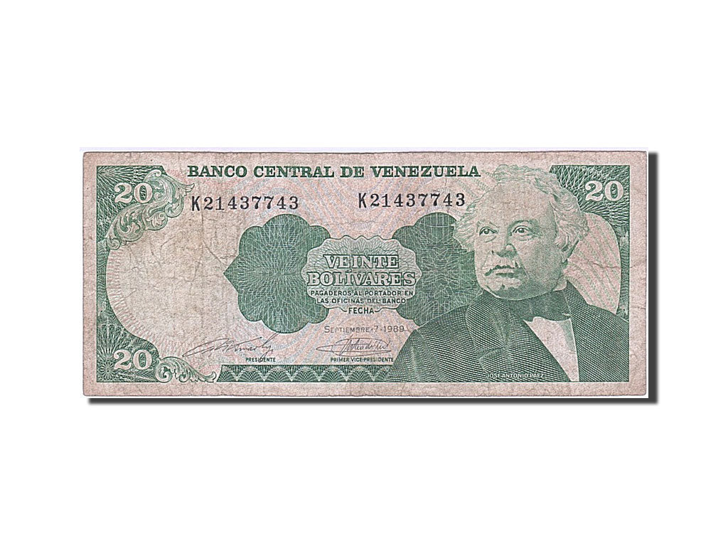 Banknote, Venezuela, 20 Bolivares, 1989, 1989-09-07, VF(20-25)