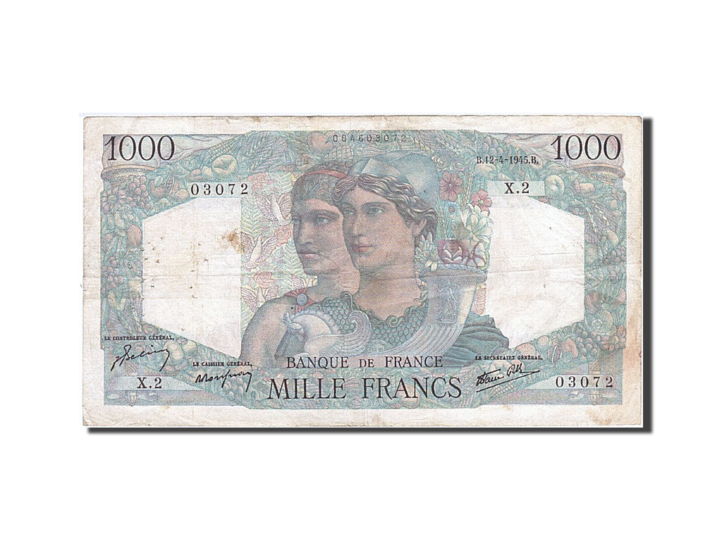 Banknote, France, 1000 Francs, 1 000 F 1945-1950 ''Minerve et Hercule'', 1945