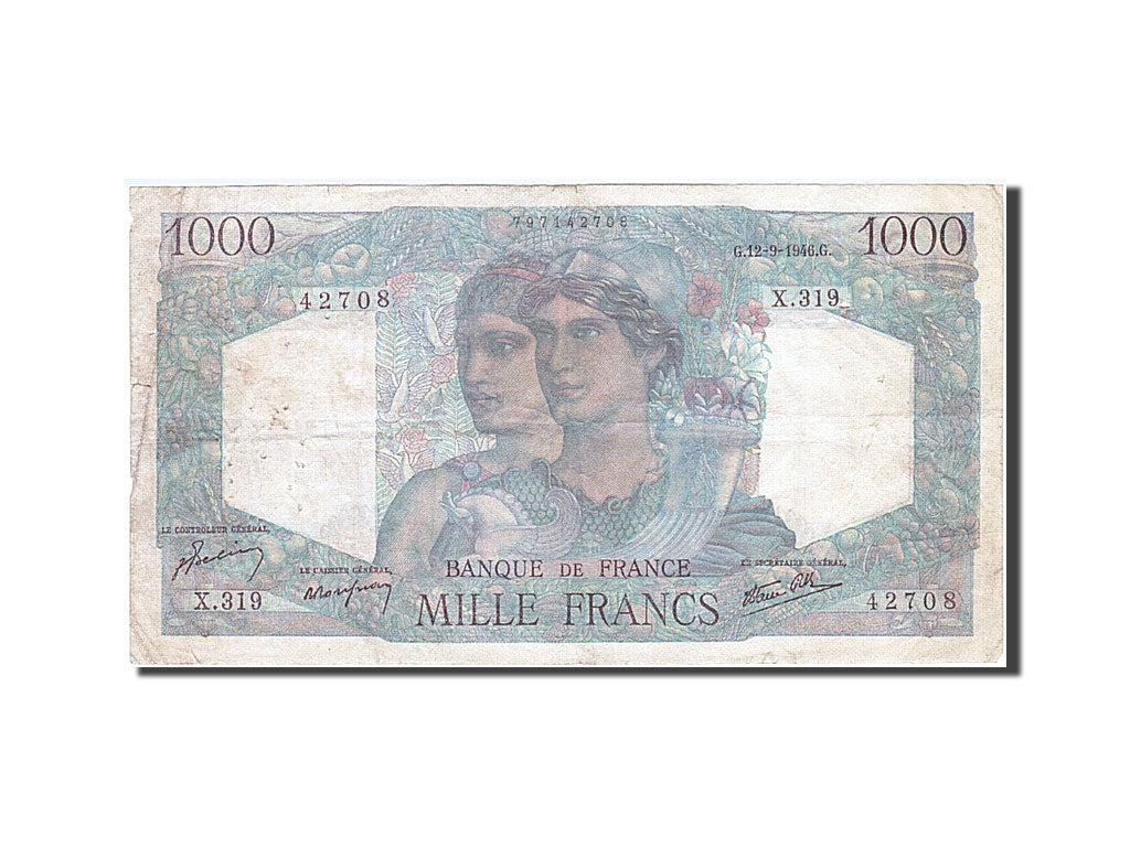 Geldschein, Frankreich, 1000 Francs, 1 000 F 1945-1950 ''Minerve et Hercule''
