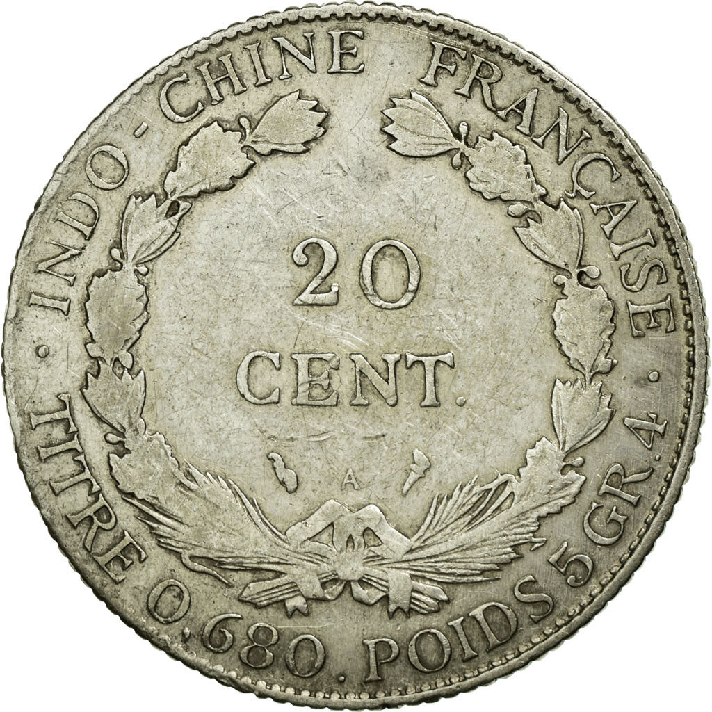 French Indochina, 20 Cents, 1929, Paris, Silver, VF(30-35), Lecompte:229