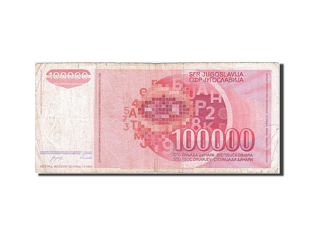 Banconote, Iugoslavia, 100,000 Dinara, 1989, 1989-05-01, MB