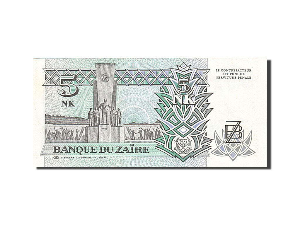 Banknote, Zaire, 5 Nouveaux Makuta, 1993, 1993-06-24, KM:48a, UNC(60-62)