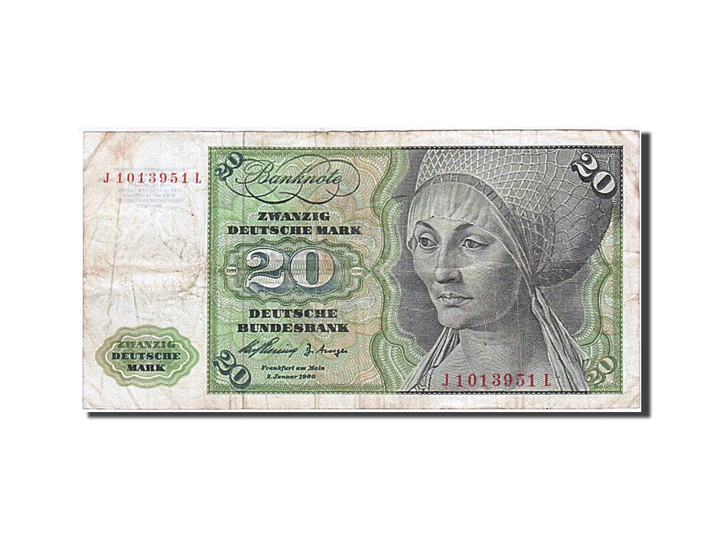 Banknot, Niemcy - RFN, 20 Deutsche Mark, 1960, 1960-01-02, KM:20a, VF(20-25)