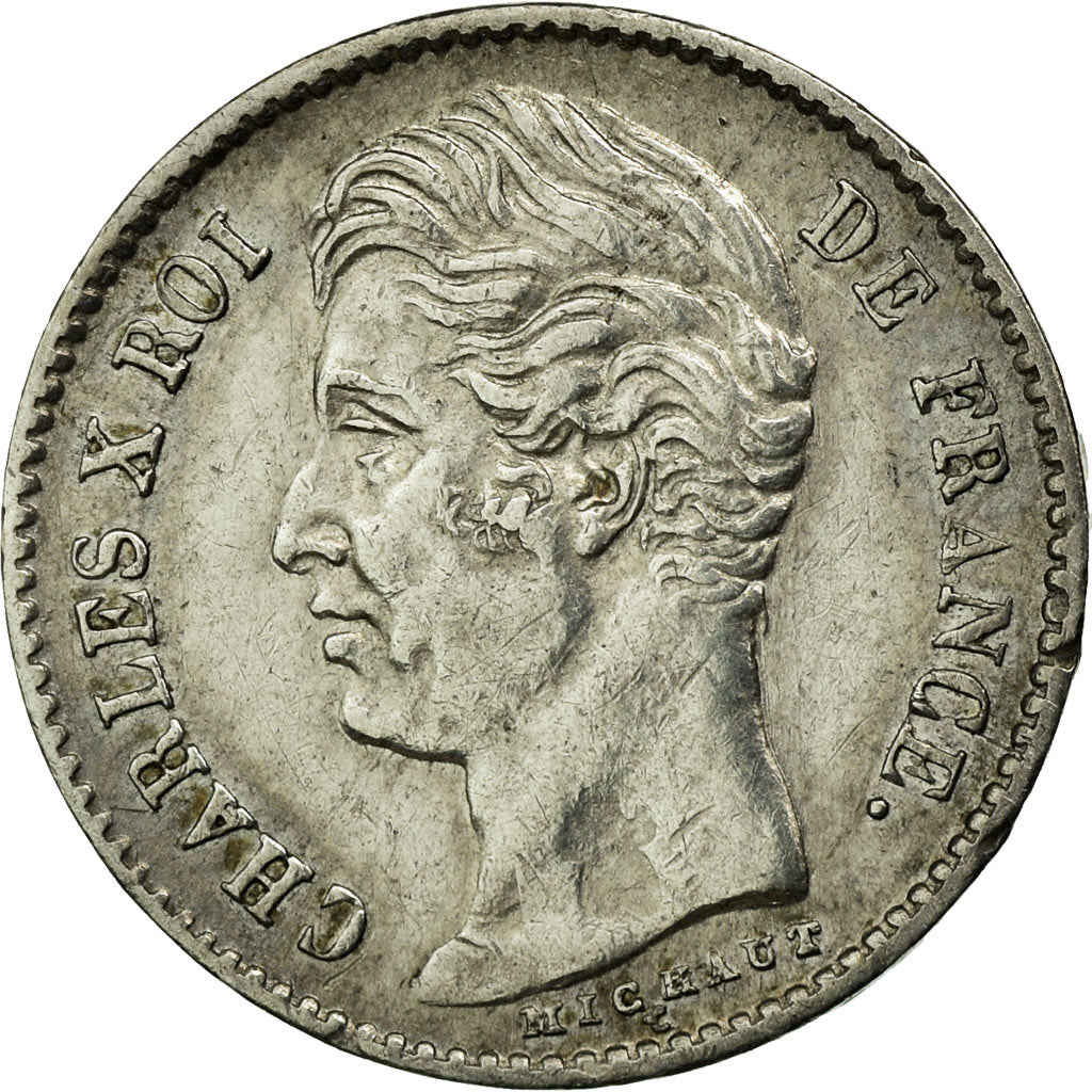 Francia, 1/4 Franc, Charles X, 1828, Paris, Plata, MBC+, Gadoury:353