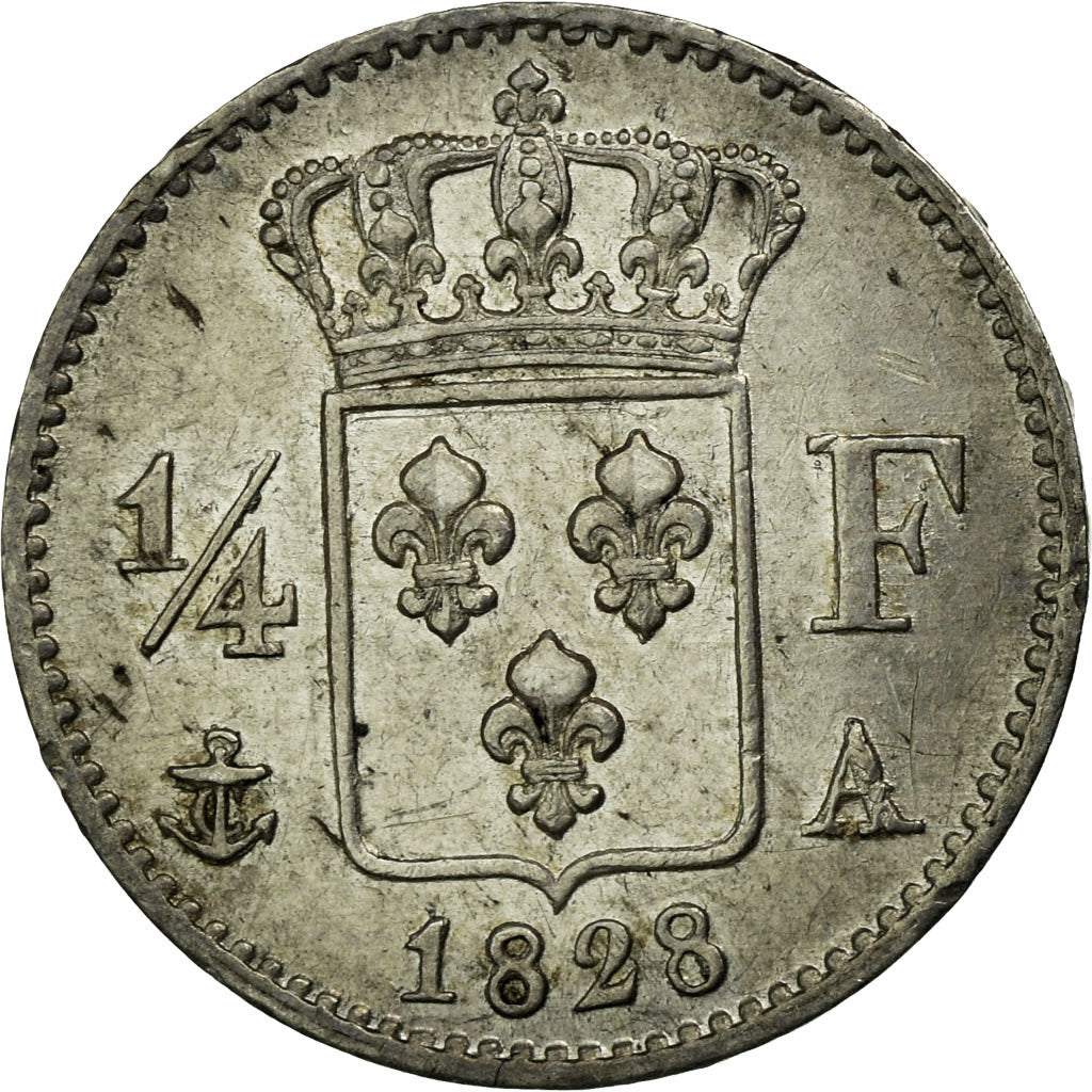 Francia, 1/4 Franc, Charles X, 1828, Paris, Plata, MBC+, Gadoury:353