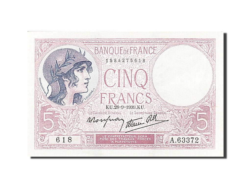 Banknote, France, 5 Francs, 1937-1939, 1939-09-28, UNC(64), Fayette:4.10, KM:83