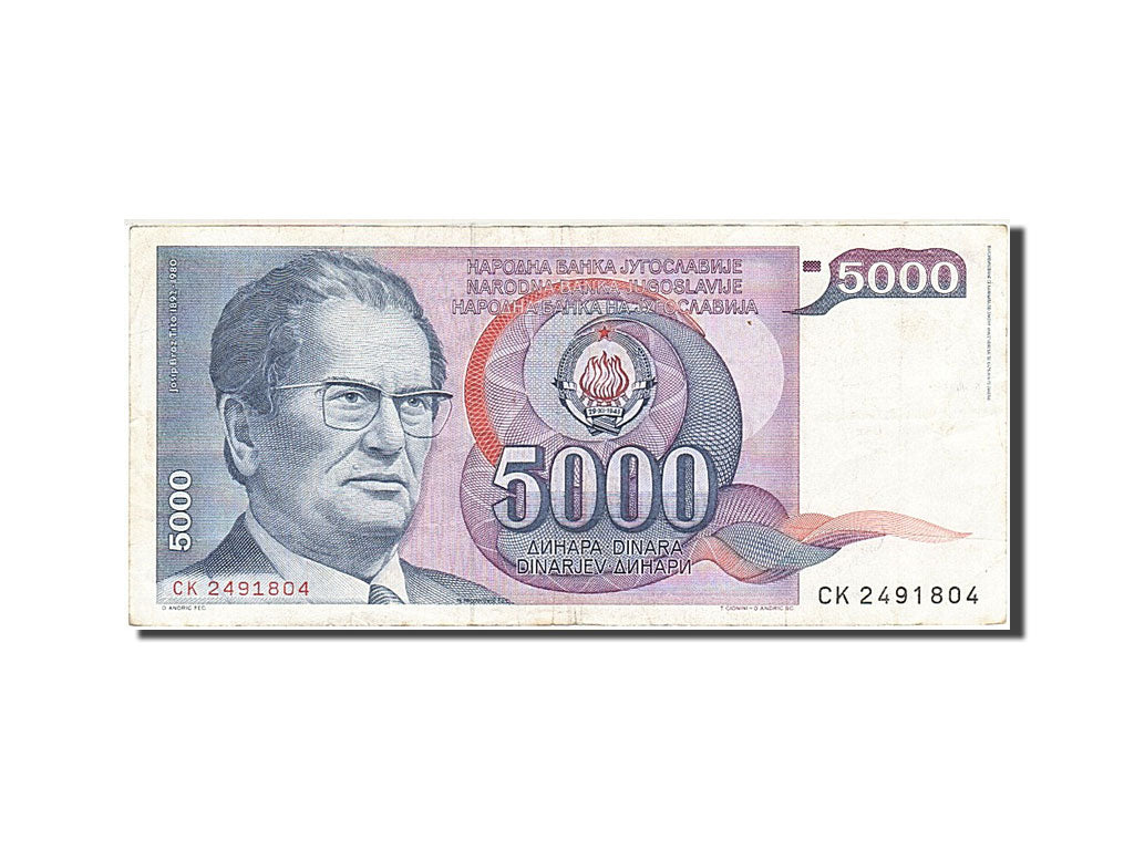 Billet, Yougoslavie, 5000 Dinara, 1985-1989, 1985-05-01, KM:93a, TTB