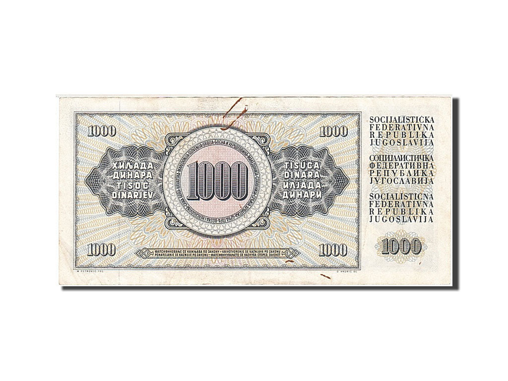 Banconote, Iugoslavia, 1000 Dinara, 1978, KM:92d, 1981-11-04, BB