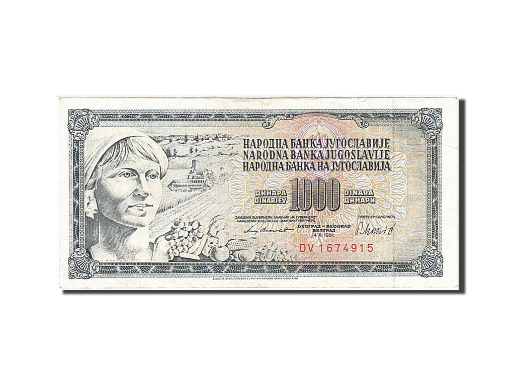 Banknot, Jugosławia, 1000 Dinara, 1978, 1981-11-04, KM:92d, AU(50-53)