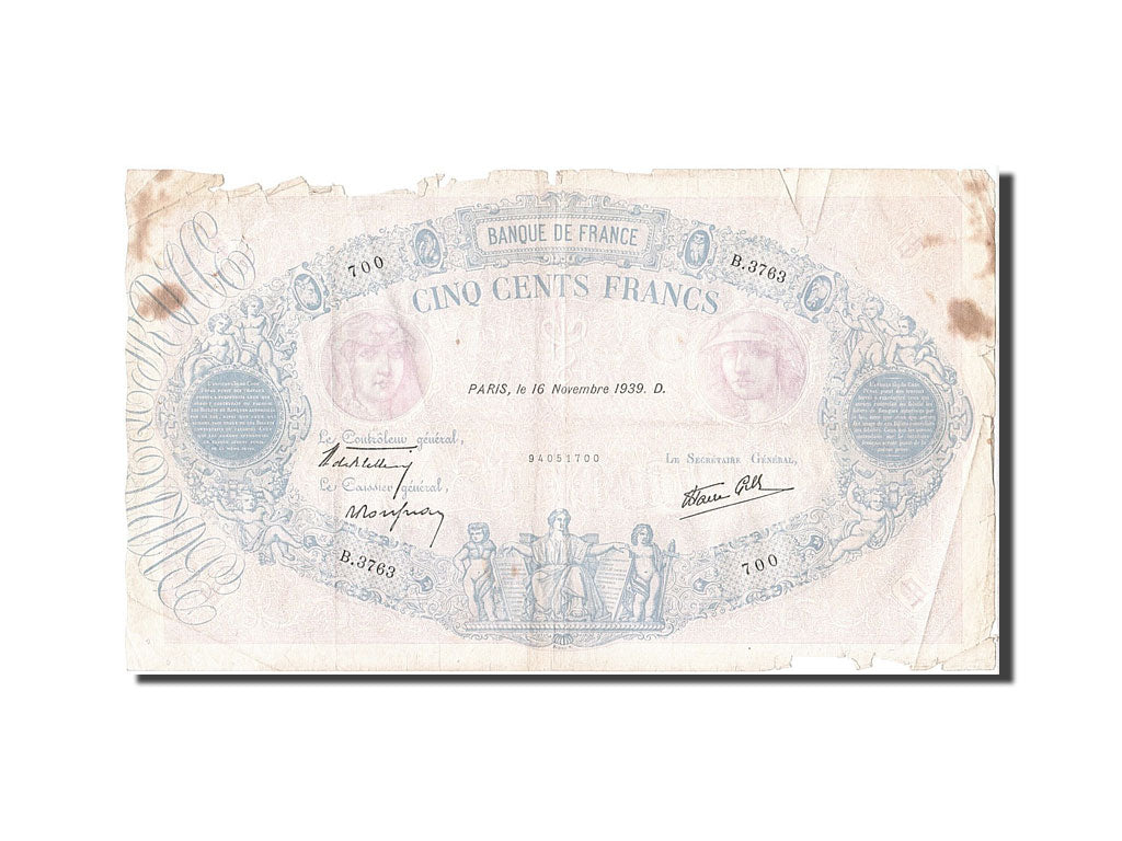 Banknote, France, 500 Francs, 1888, 1939-11-16, F(12-15), Fayette:31.48, KM:88c