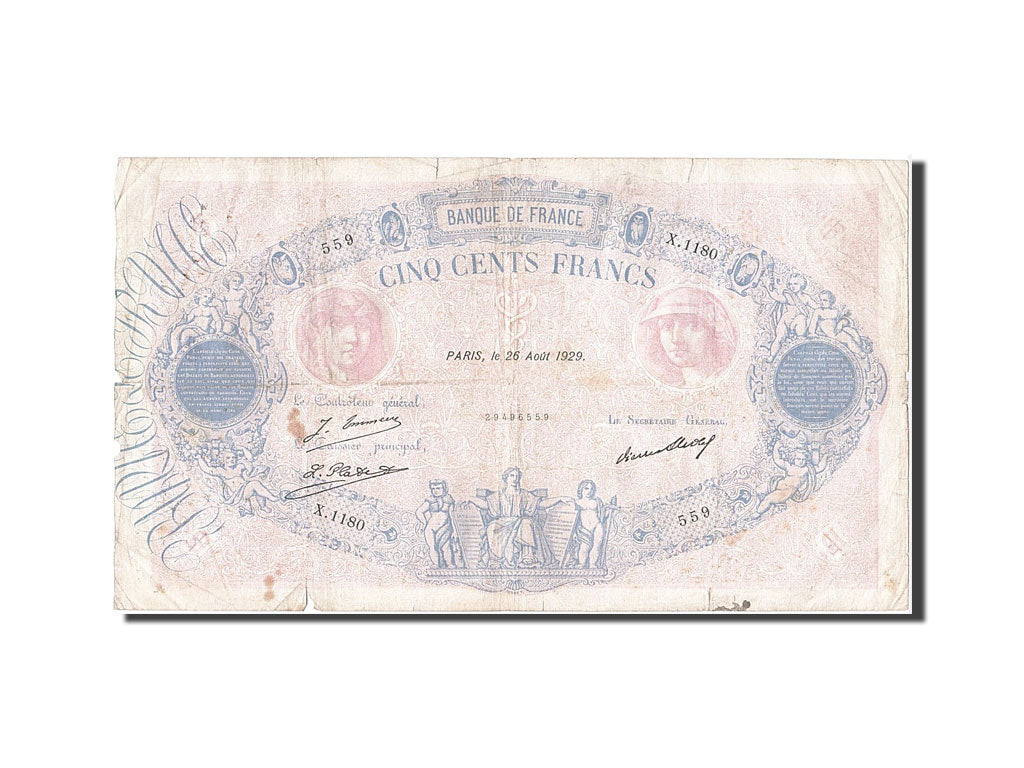 Billete, Francia, 500 Francs, 1888, 1929-08-26, BC, KM:66k