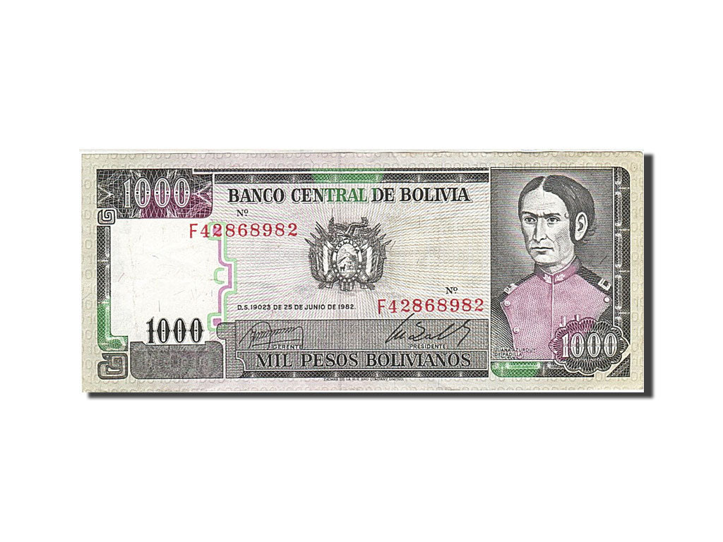 Geldschein, Bolivien, 1000 Pesos Bolivianos, 1981-1984, 1982-06-25, KM:167a, SS+