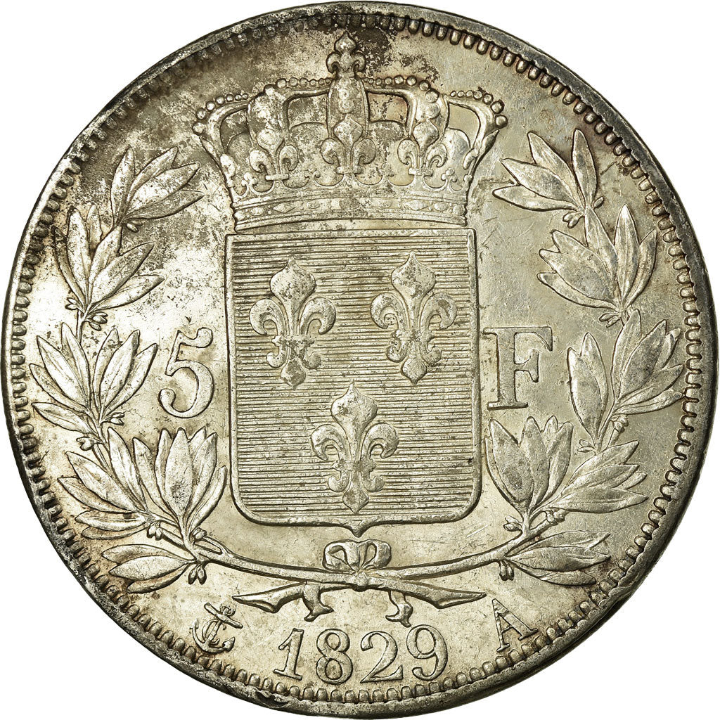 Moneda, Francia, Charles X, 5 Francs, 1829, Paris, MBC, Plata, Gadoury:644