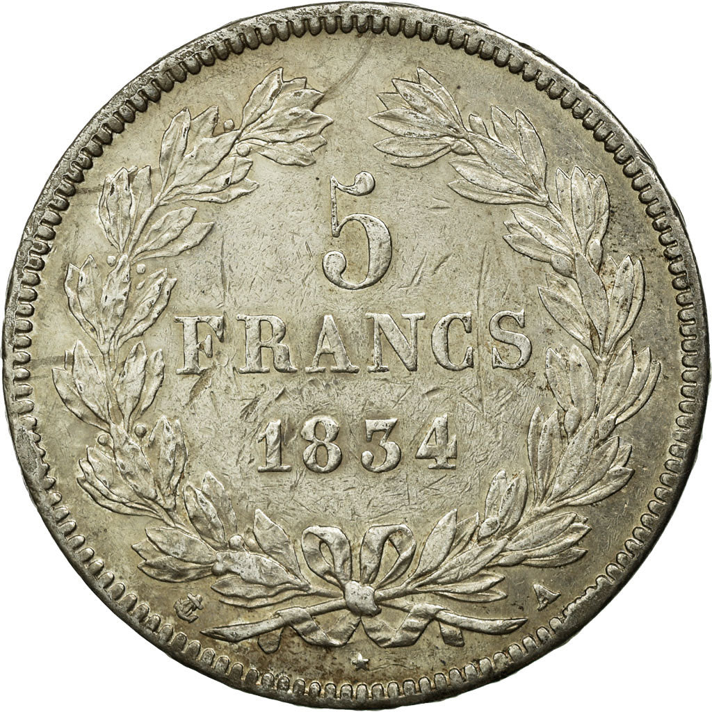 Coin, France, Louis-Philippe, 5 Francs, 1834, Paris, EF(40-45), Silver