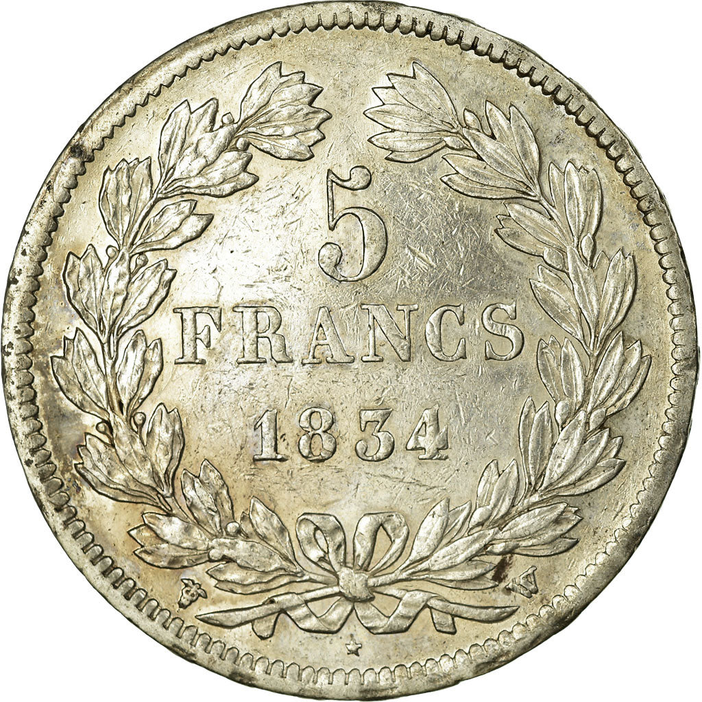 Coin, France, Louis-Philippe, 5 Francs, 1834, Lille, AU(50-53), Silver
