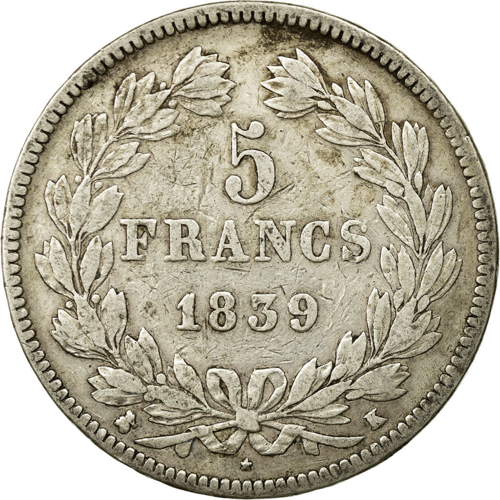 Coin, France, Louis-Philippe, 5 Francs, 1839, Bordeaux, VF(30-35), Silver