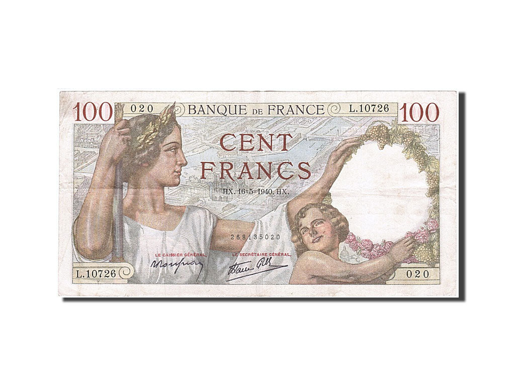 Banknote, France, 100 Francs, 1939, 1940-05-16, AU(50-53), Fayette:26.29, KM:94